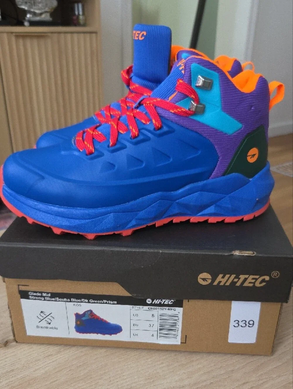 Hi-Tec Kids Glade Mid Boot in Strong Blue, Purple & Dark Green So Kool
